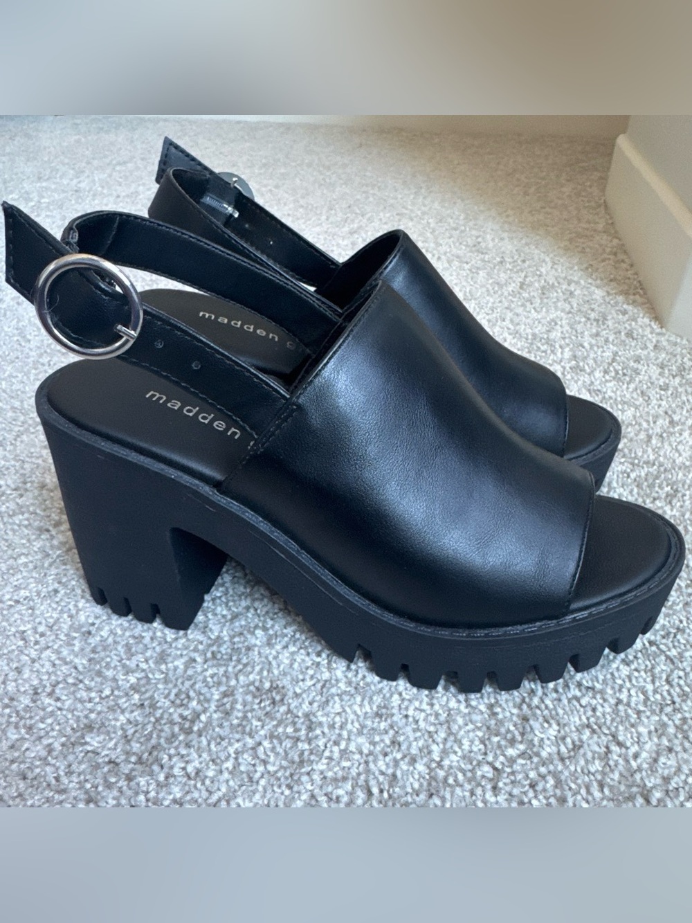 Madden Girl Black Chunky Platform Slingback Sandals